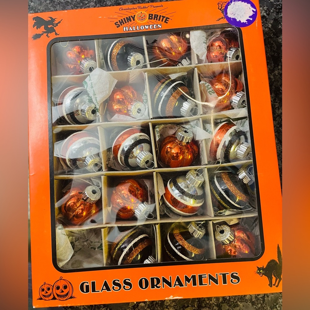 Christopher Radko Shiny Brite Halloween Ornaments - Orange and Black